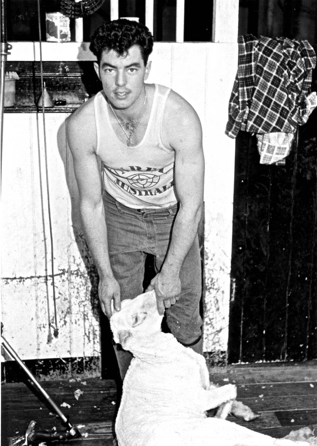 Anthony Bell in shearing shed, October 1990. High Country History Hub